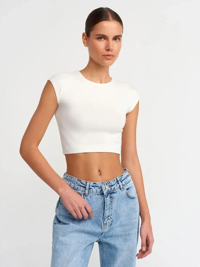 Dilvin DILVIN Slim Fit Crop Jersey Blouse