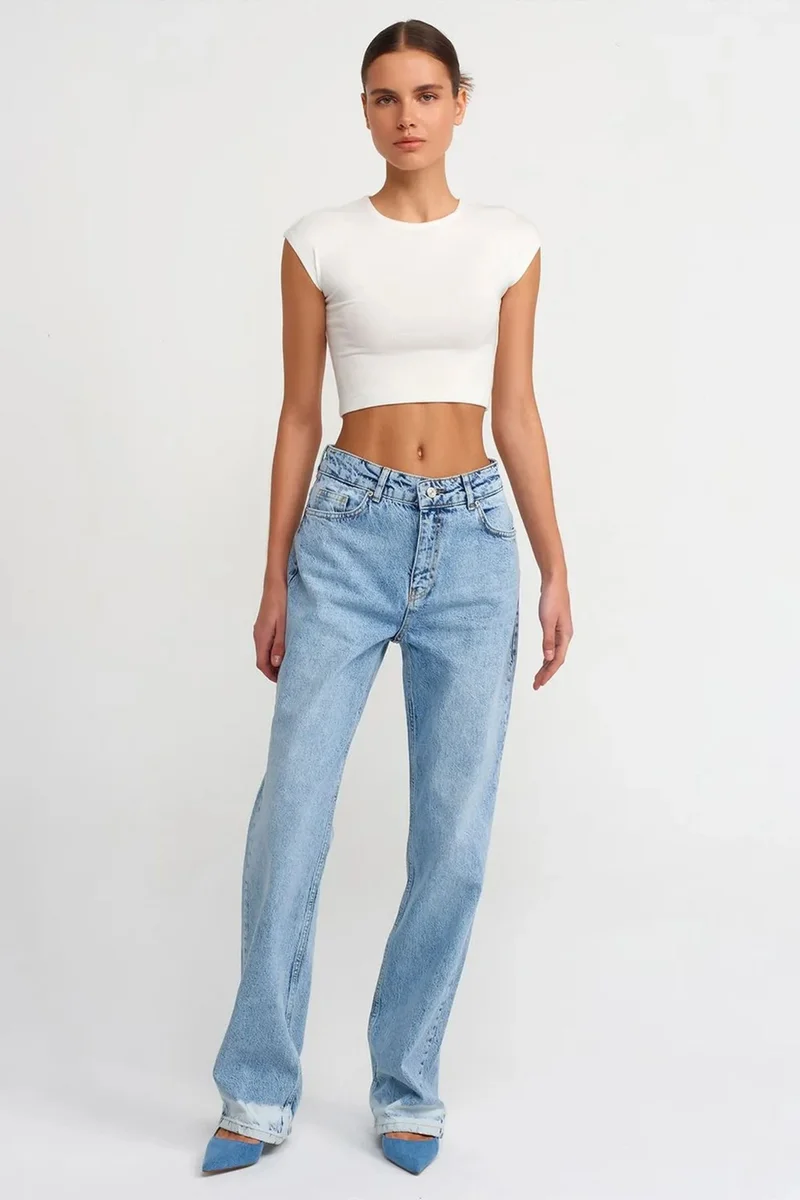 Dilvin White DILVIN Slim Fit Crop Jersey Blouse for Women | Best Price UAE
