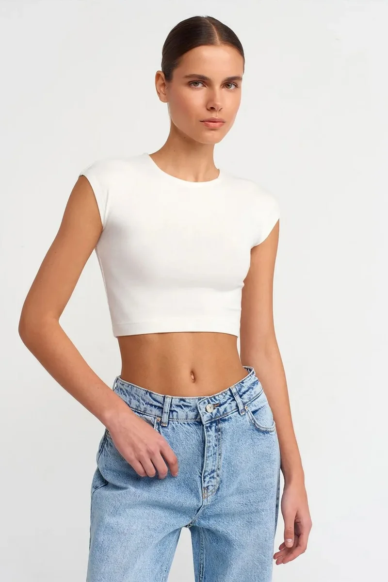 DILVIN Slim Fit Crop Jersey Blouse