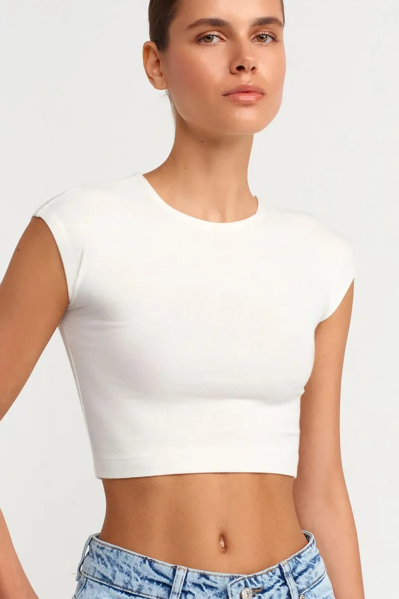 Dilvin White DILVIN Slim Fit Crop Jersey Blouse for Women | Best Price UAE