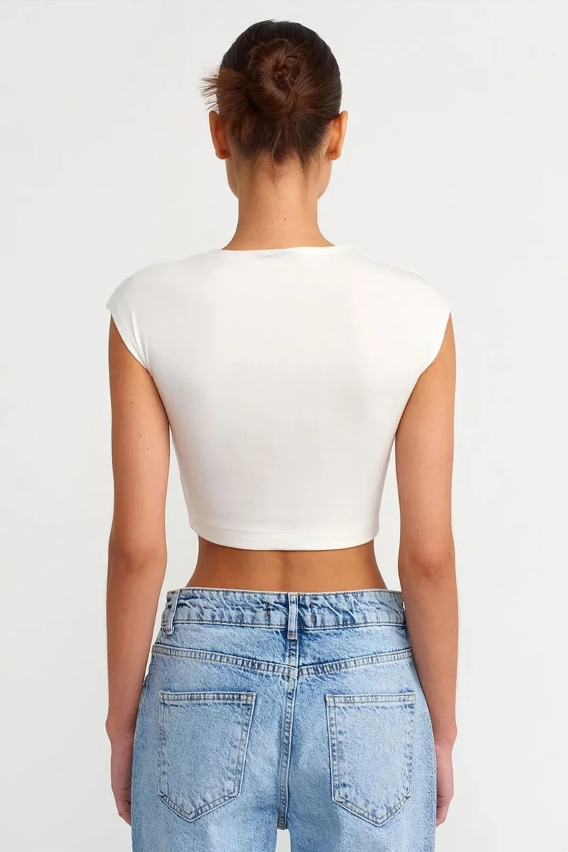 Dilvin White DILVIN Slim Fit Crop Jersey Blouse for Women | Best Price UAE