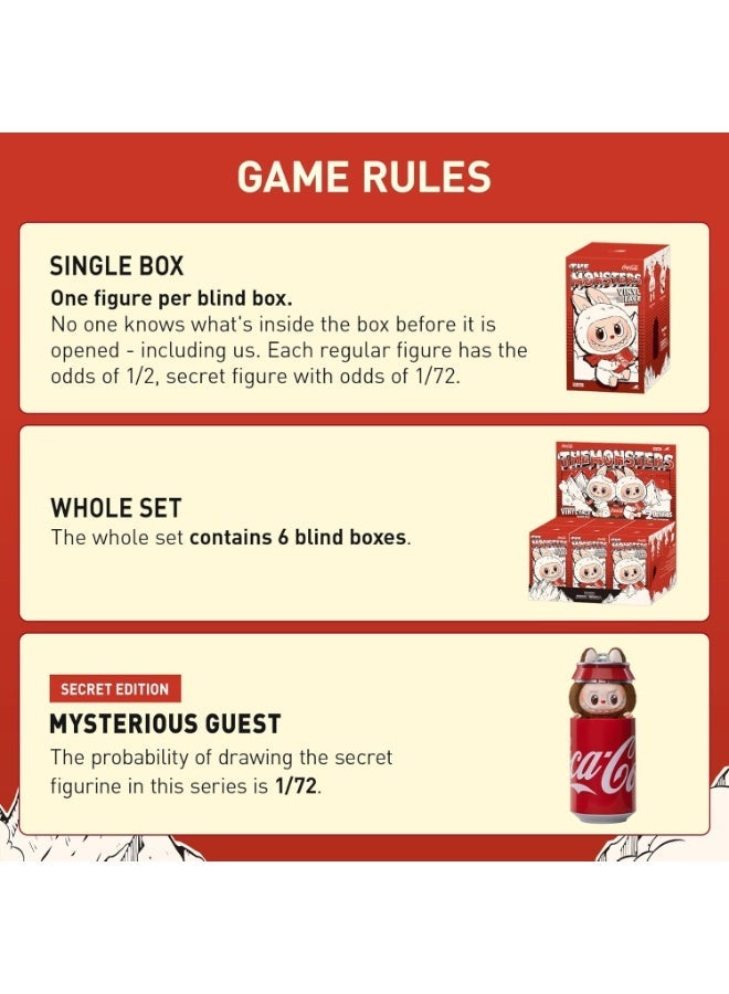 بوب مارت سلسلة الوحوش وكوكا كولا – صندوق مغلق بوجه فينيل. تماثيل/دمى قطيفة عشوائية للجمع. مثالية لتزيين المنزل وكهدية للأطفال في الأعياد/عيد الميلاد/العيد. إصدار الصندوق الفردي. - Image 2