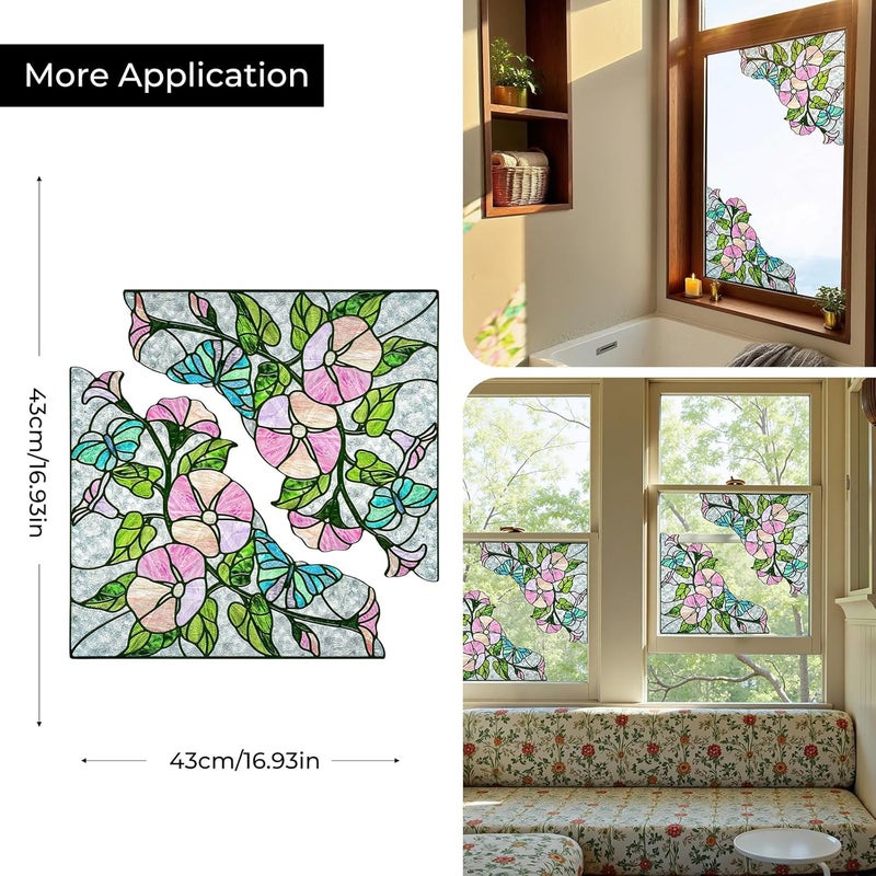 ADD.HERES Window Stickers, ‌Stained Glass Window Privacy Film, UV Blocking Static Cling for Home Kitchen Office Bathroom, Morning Glory, 16.93" X 16.93" - Image 3