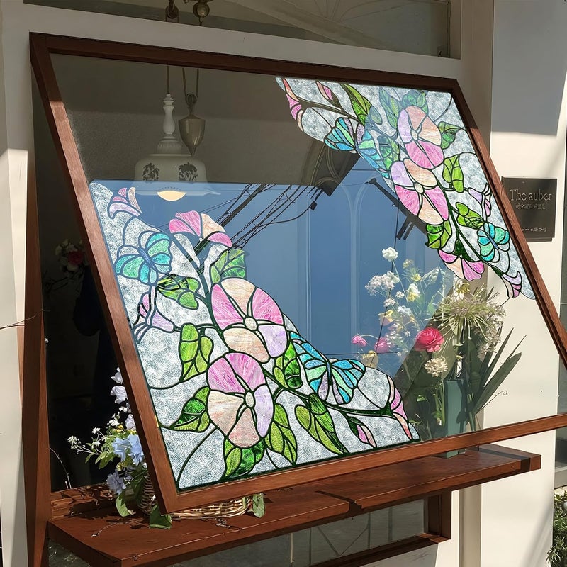 ADD.HERES Window Stickers, ‌Stained Glass Window Privacy Film, UV Blocking Static Cling for Home Kitchen Office Bathroom, Morning Glory, 16.93" X 16.93" - Image 2