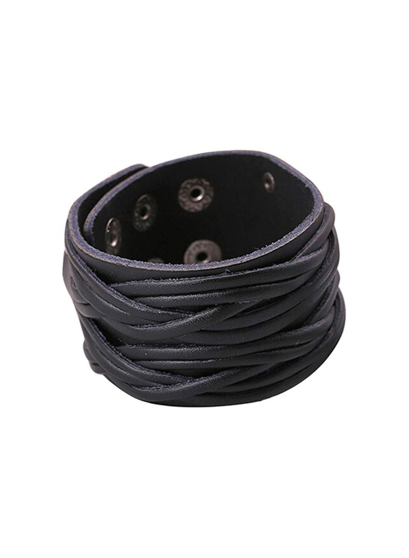 GGOOT Punk Handmade Bracelet Knitting Wide Cuff Cool Leather Bangle Women Men Unisex Jewelry Gift Stylish and Popular