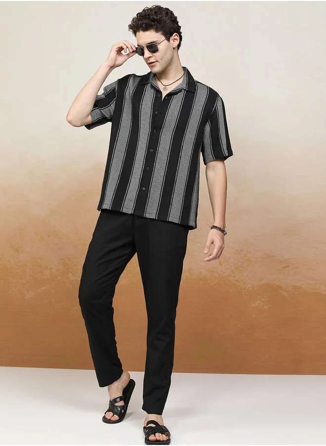 هاي لاندر Textured Cotton Relaxed Fit Shirt