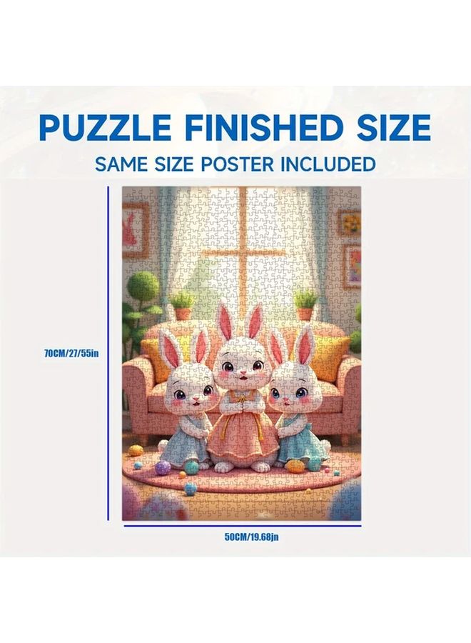 1000 قطعة من لعبة الأرنب العائلة ثلاثية الأبعاد 19.69 بوصة × 27.56 بوصة تحدي للكبار ديكور المنزل هدية - Image 5