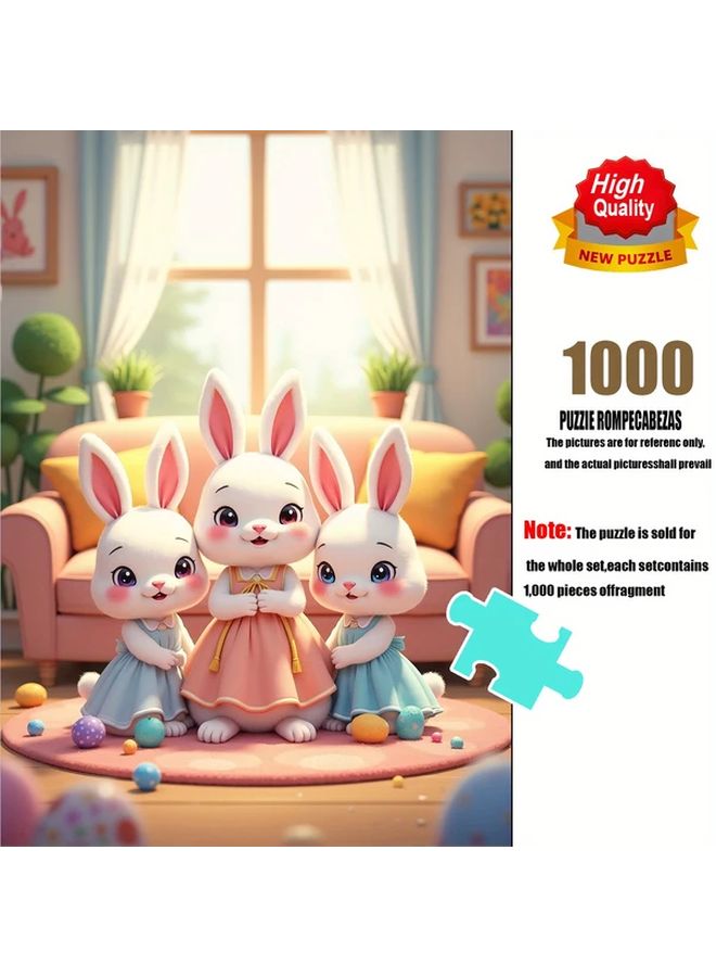 1000 قطعة من لعبة الأرنب العائلة ثلاثية الأبعاد 19.69 بوصة × 27.56 بوصة تحدي للكبار ديكور المنزل هدية - Image 1