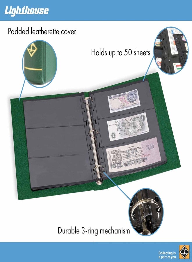 Leuchtturm Lighthouse - Vario F Binder - 3-Ring Binder with Padded Leatherette Cover and Slipcase for up to 50 Sheets - Green - Image 2