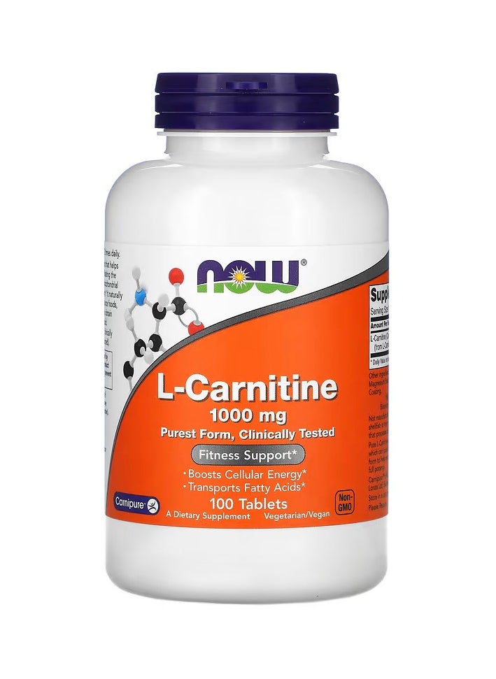 now - L-Carnitine Dietary Supplement 1000 mg 100 Tablets - Image 1