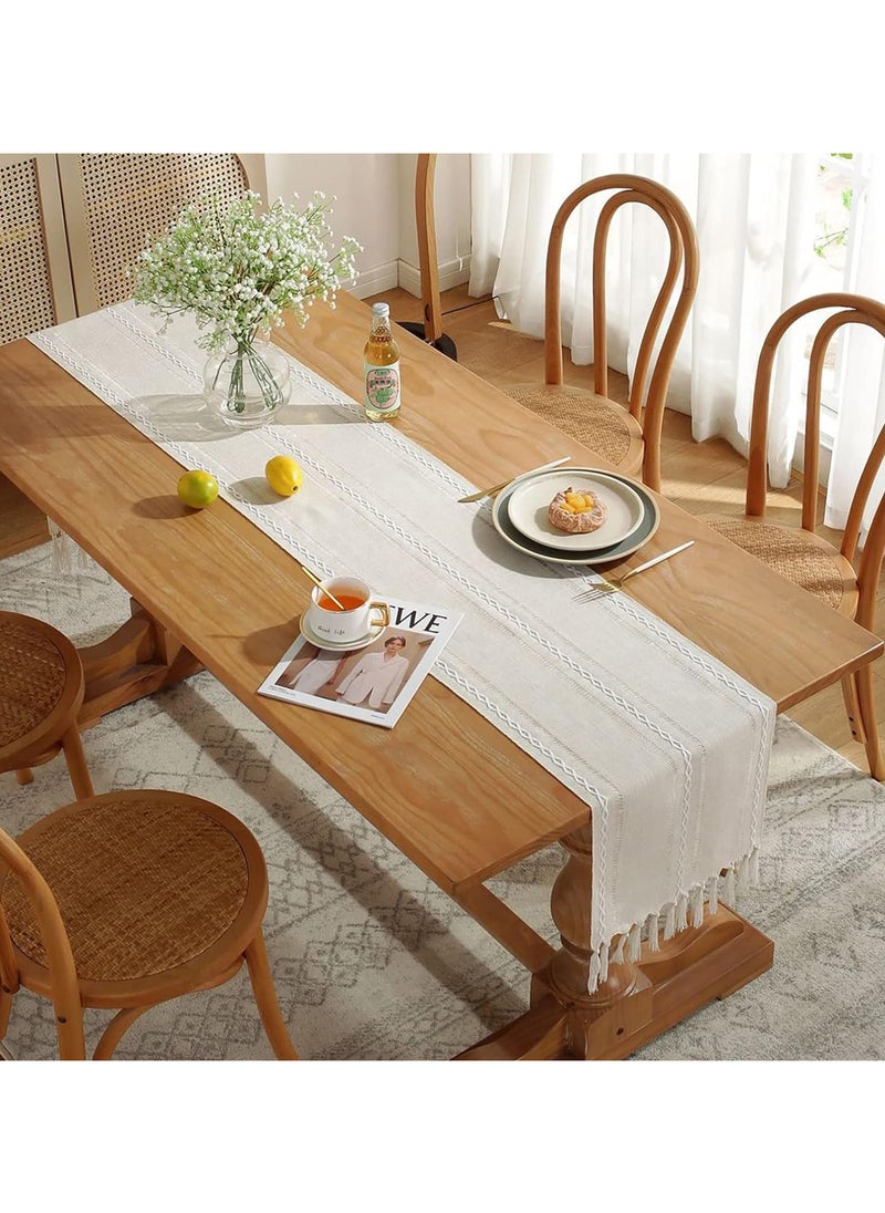 Generic Elegant Table Runner 33 x 183 cm with Tassel and Embroidery, Polyester Blend, Perfect for Dining and Events  - Image 2