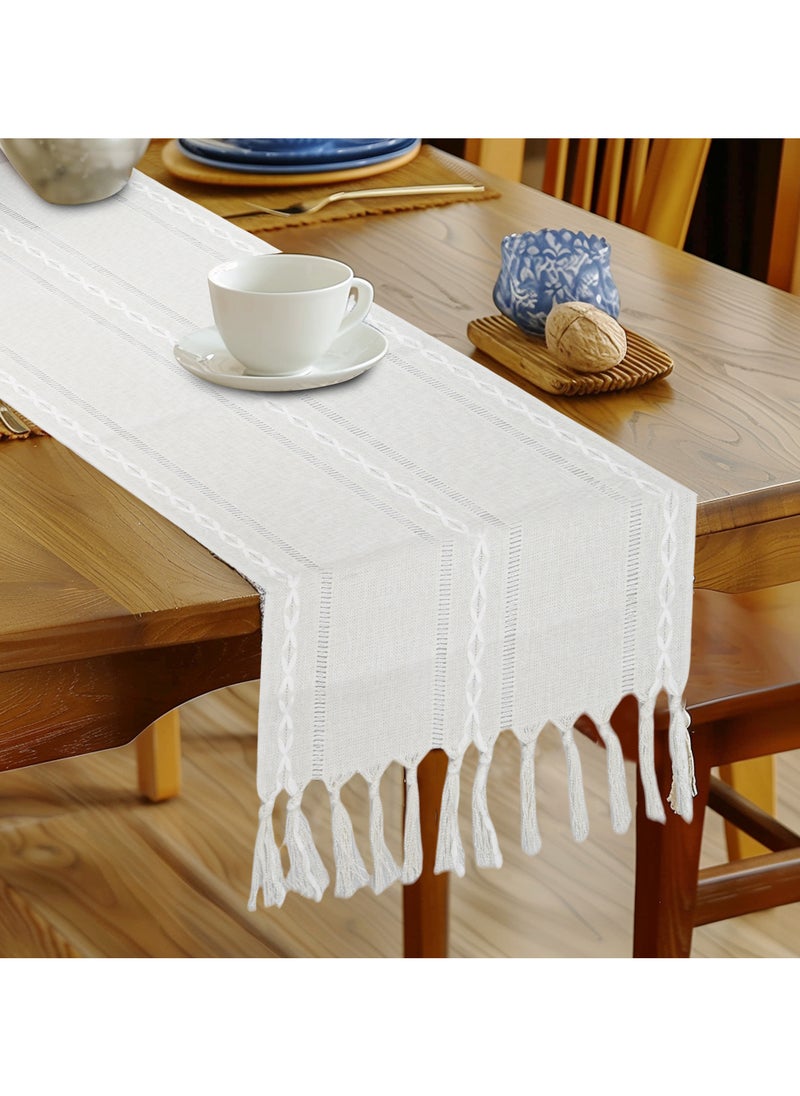 Generic Elegant Table Runner 33 x 183 cm with Tassel and Embroidery, Polyester Blend, Perfect for Dining and Events  - Image 3