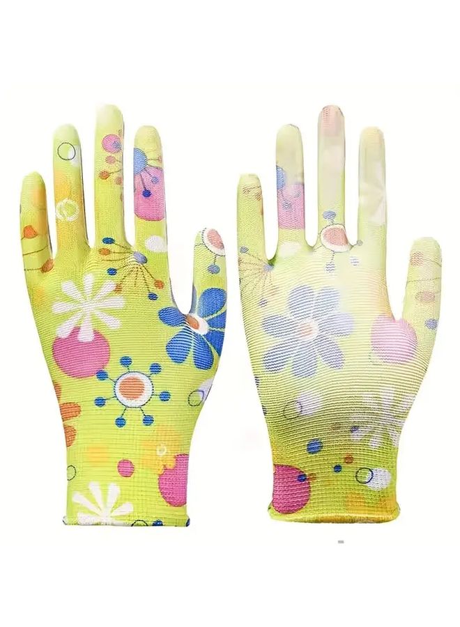 6pcs 3 Pairs Coated Palm Womens Green Nylon Gloves Breathable All Season - Image 5