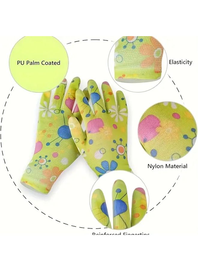 6pcs 3 Pairs Coated Palm Womens Green Nylon Gloves Breathable All Season - Image 3