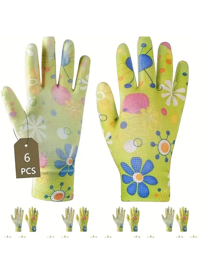 6pcs 3 Pairs Coated Palm Womens Green Nylon Gloves Breathable All Season - Image 2