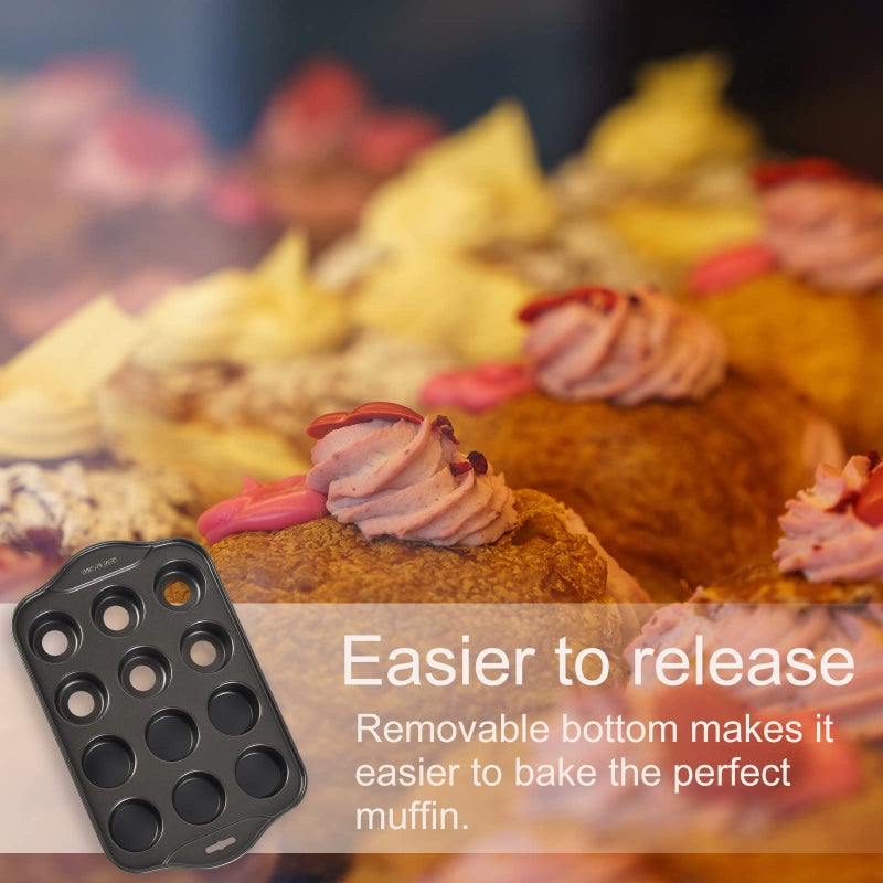 Kazozobi 2 Pack Mini Muffin Cheesecake Pan With Removable Bottom 12 Cavity Nonstick Cupcake Pan - Image 4