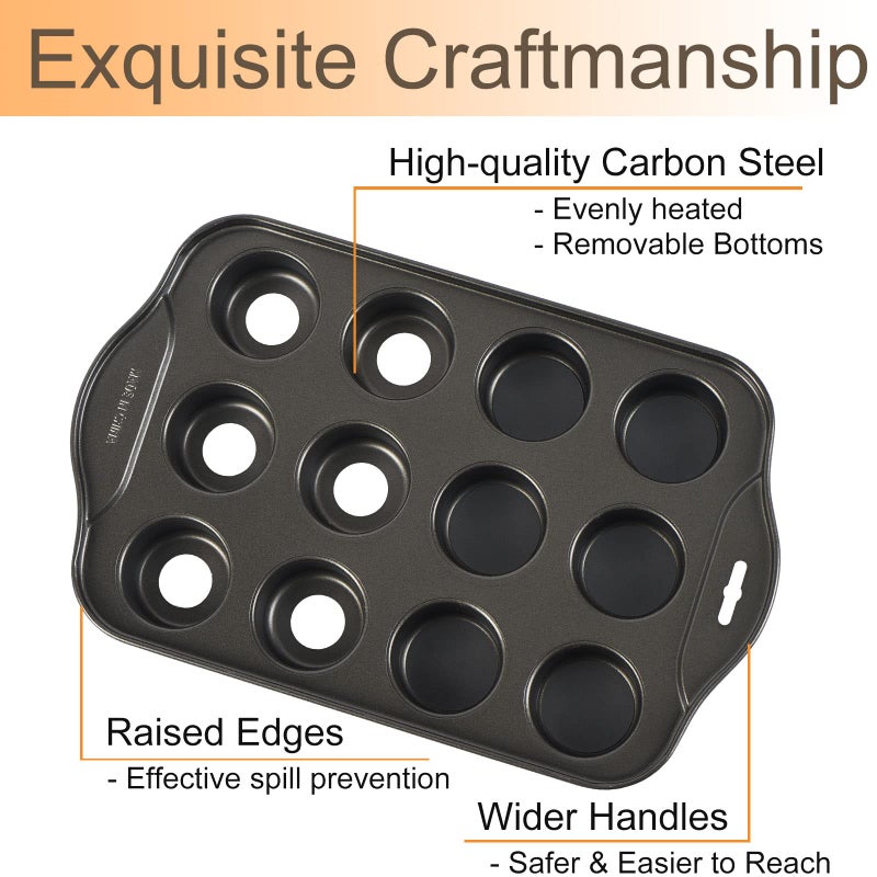 Kazozobi 2 Pack Mini Muffin Cheesecake Pan With Removable Bottom 12 Cavity Nonstick Cupcake Pan - Image 3
