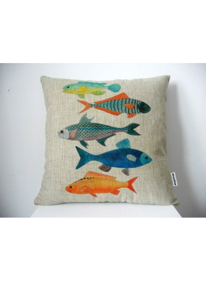 decorbox Cotton Linen Square Decorative Fashion Throw Pillow Case Cushion Cover Colorful Fish 18 X 18 Beige - Image 4