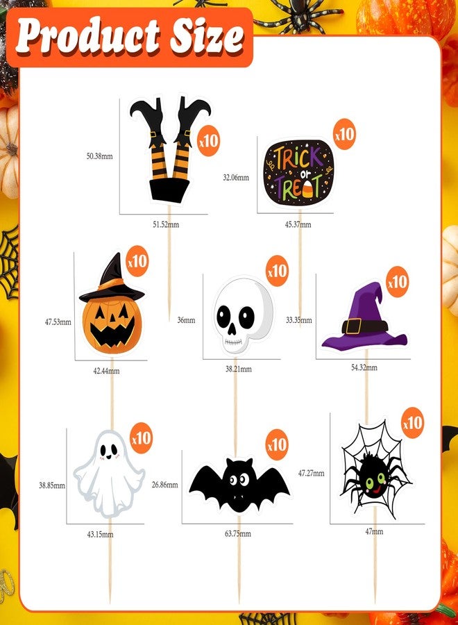 Morcheiong Halloween Cupcake Toppers - 80 Pcs Spooky Haunted House Party Fruit Cake Decoration Supplies - Image 3