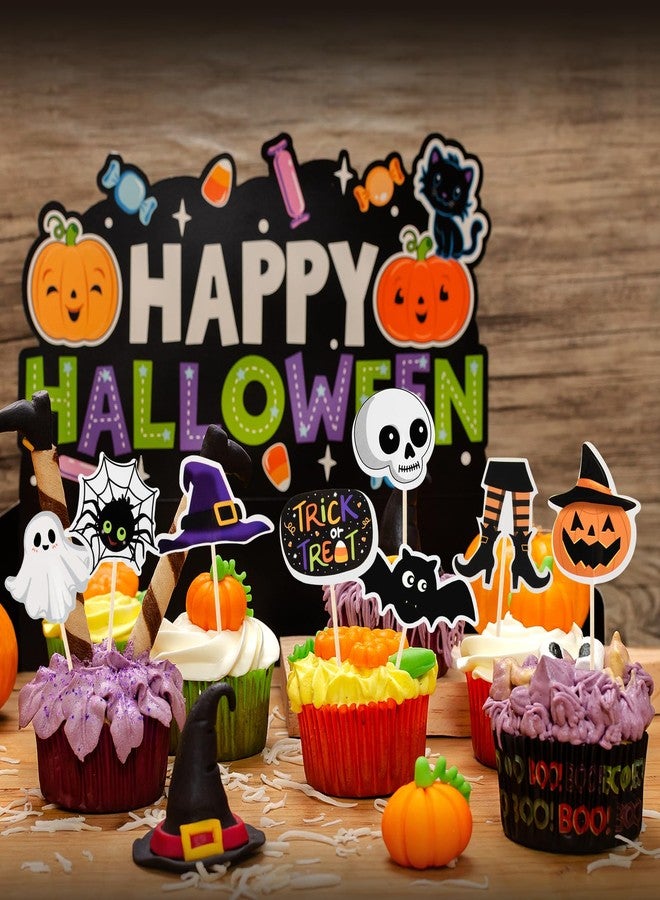 Morcheiong Halloween Cupcake Toppers - 80 Pcs Spooky Haunted House Party Fruit Cake Decoration Supplies - Image 4