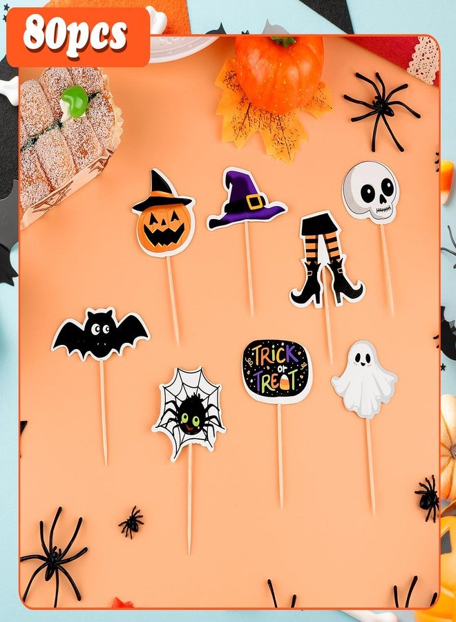 Morcheiong Halloween Cupcake Toppers - 80 Pcs Spooky Haunted House Party Fruit Cake Decoration Supplies - Image 2