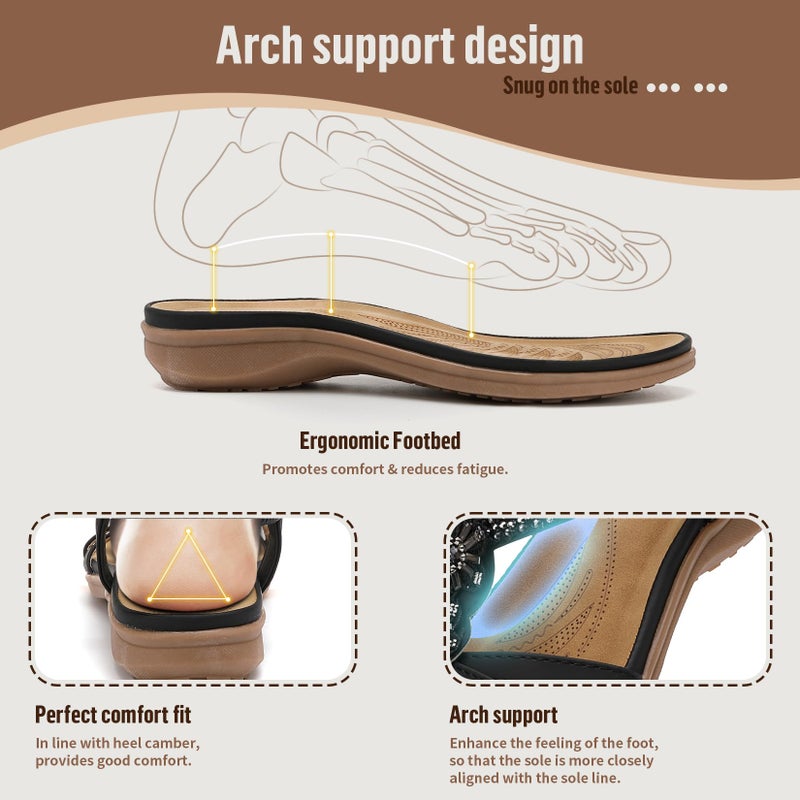 Littleplum Sandals for Women Arch Support Women's Summer Fashion Non Slip Beach Sandals Comfort Comfortable Walking Orthopedic Bohemian Flip Flops Womens Sandals Black Size 8.5 - Image 2