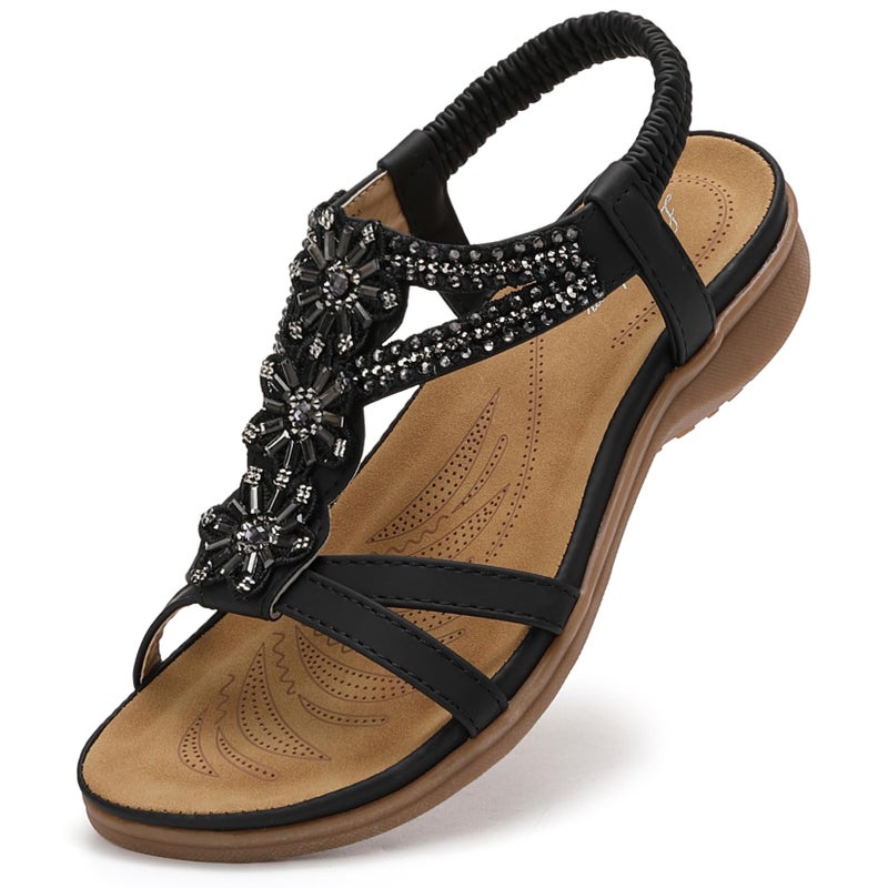 Littleplum Sandals for Women Arch Support Women's Summer Fashion Non Slip Beach Sandals Comfort Comfortable Walking Orthopedic Bohemian Flip Flops Womens Sandals Black Size 8.5 - Image 1