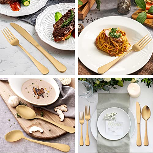 LIANYU 20 Piece Matte Gold Silverware Set, Stainless Steel Gold Flatware Cutlery Set for 4, Fancy Kitchen Utensil Tableware for Home Restaurant Party, Satin Finish, Dishwasher Safe - Image 3