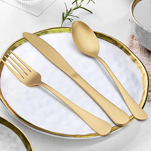 LIANYU 20 Piece Matte Gold Silverware Set, Stainless Steel Gold Flatware Cutlery Set for 4, Fancy Kitchen Utensil Tableware for Home Restaurant Party, Satin Finish, Dishwasher Safe - Image 4
