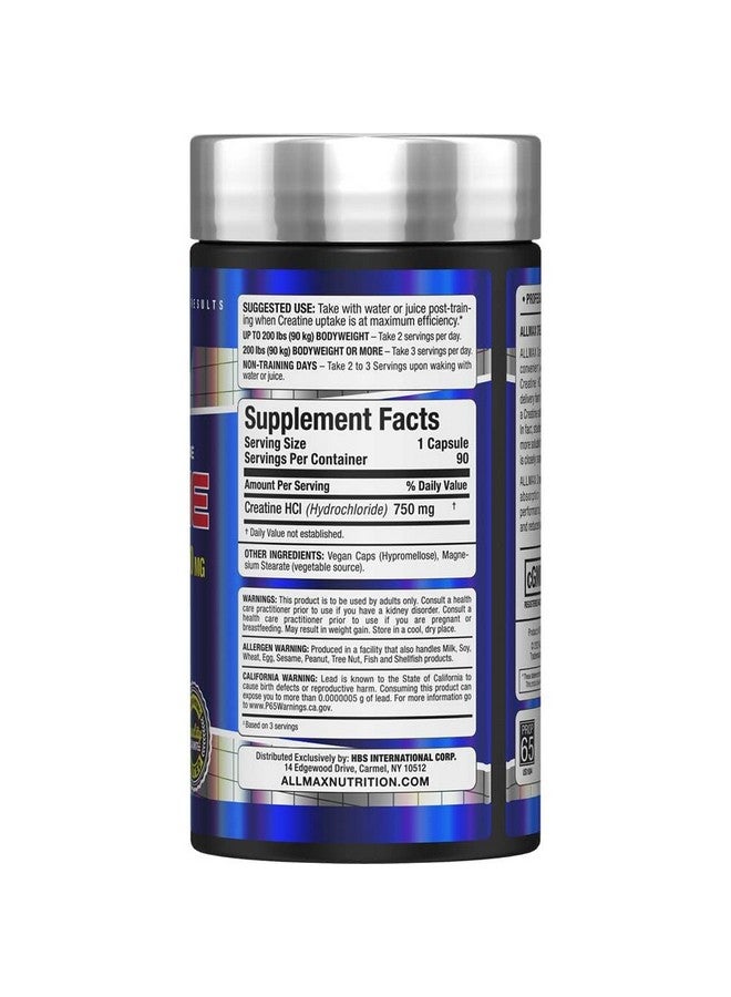 AllMax Nutrition أولماكس إيسينشالز كرياتين HCL، 750 ملغ، 90 كبسولة - Image 3
