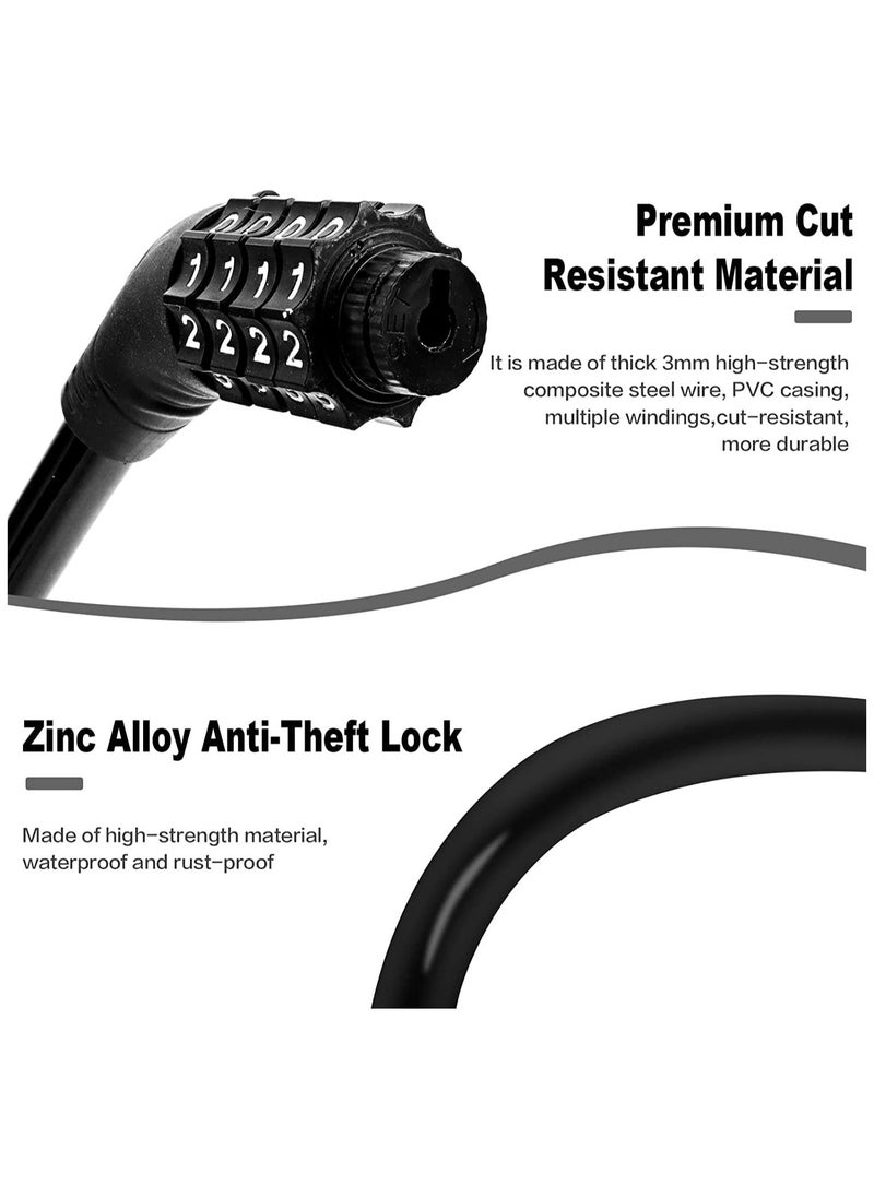 SYOSI Bike Lock Cable, Bike Locks Heavy Duty Anti Theft, 2 Pcs Security 4 Digit Resettable Combination Bike Cable Lock, Portable Code Lock Cable for Bicycle, Black  - Image 3