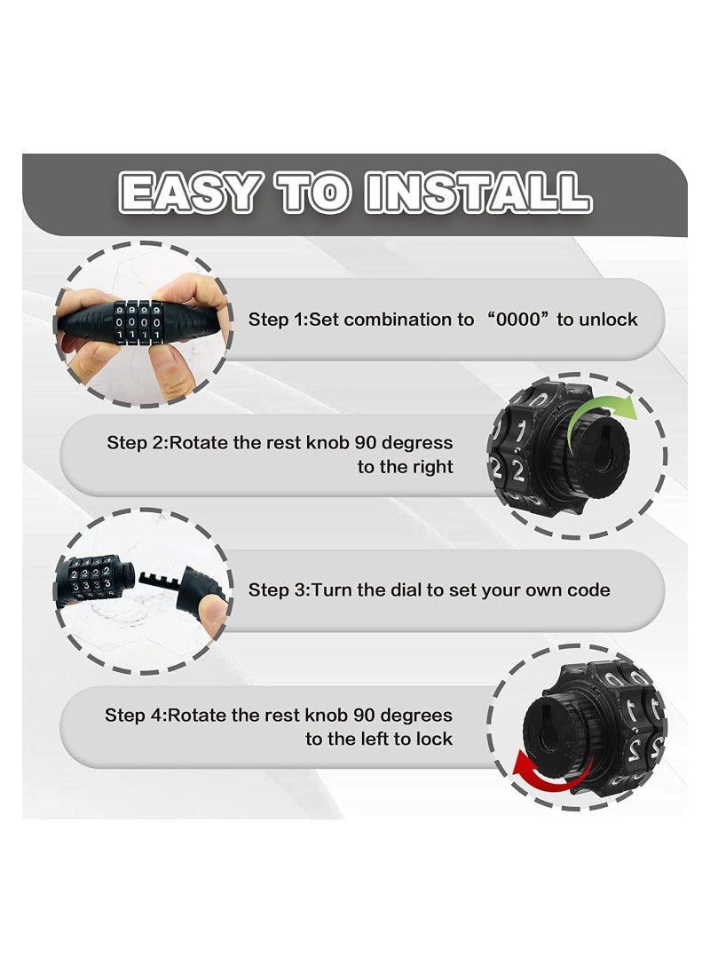 SYOSI Bike Lock Cable, Bike Locks Heavy Duty Anti Theft, 2 Pcs Security 4 Digit Resettable Combination Bike Cable Lock, Portable Code Lock Cable for Bicycle, Black  - Image 4