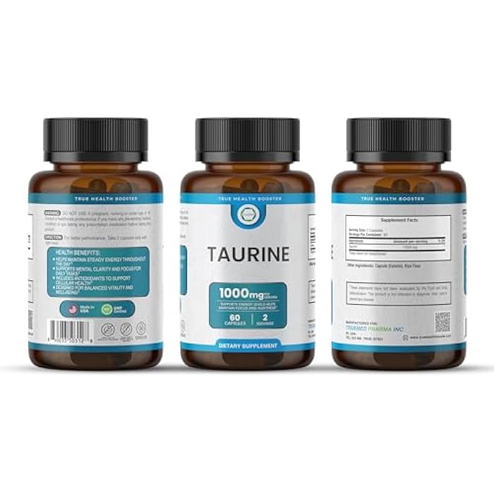 TRUEMED Taurine 1000mg with Magnesium Glycinate & Alpha Lipoic Acid – Supports Natural Energy, Focus & Wellness – Caffeine-Free, Non-Stimulant, Antioxidant Support – 60 Capsules, Made in USA - Image 4