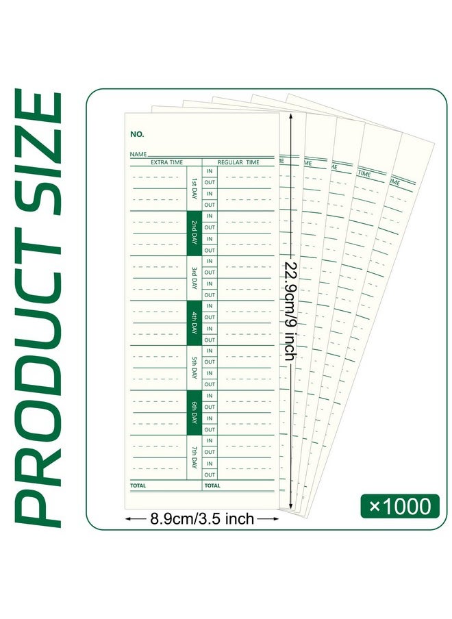 Chuangdi 1000 Pieces Time Cards 1 Side Time Clock Cards 3.5 X 9 Inches Green Print Time Sheets For Employees Weekly For Punch Time Clock Employee Attendance Payroll Recorder Business  - Image 2