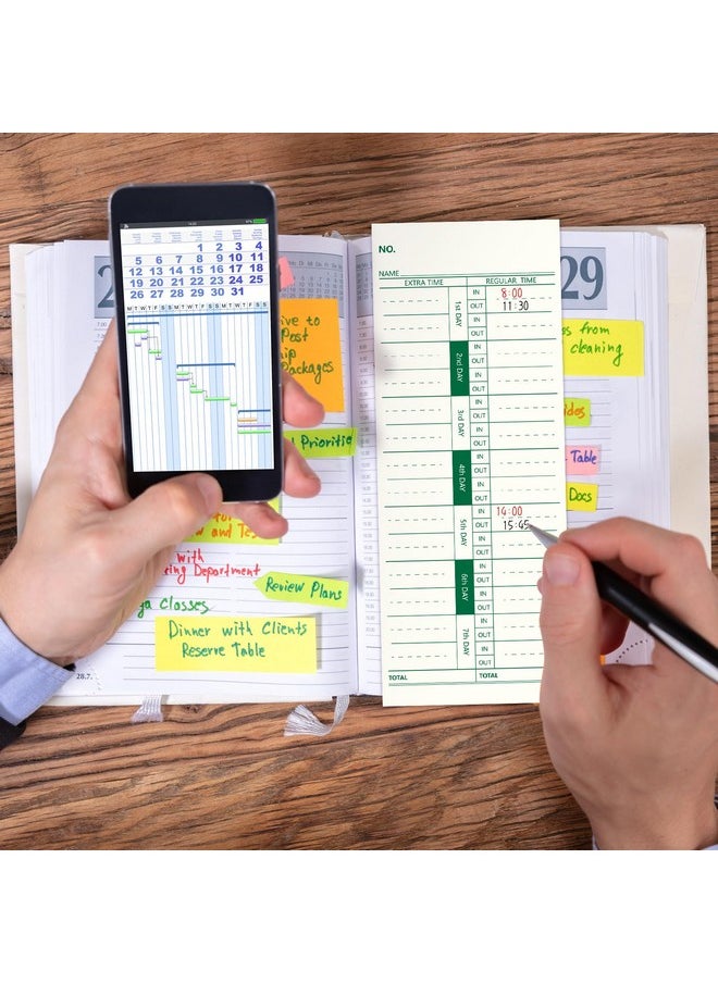 Chuangdi 1000 Pieces Time Cards 1 Side Time Clock Cards 3.5 X 9 Inches Green Print Time Sheets For Employees Weekly For Punch Time Clock Employee Attendance Payroll Recorder Business  - Image 5
