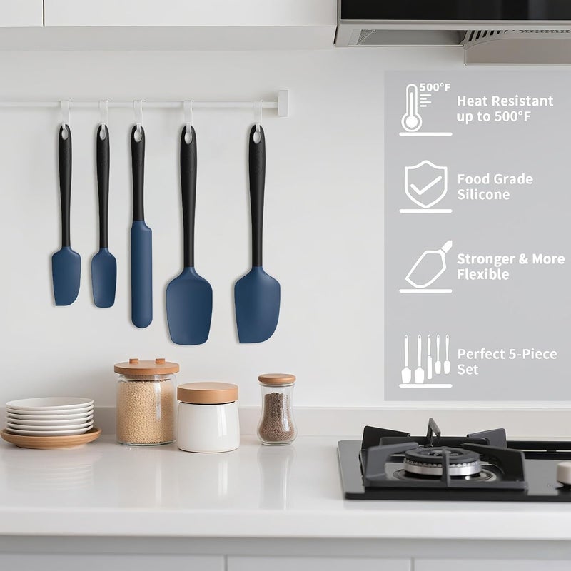 Coukre Silicone Spatula Set of 5,High Heat Resistant, Food Grade Silicone, Upgraded Extended Reinforced Handle,Dishwasher Safe, for Baking, Cooking (Dark Blue Black, Color block) - Image 5
