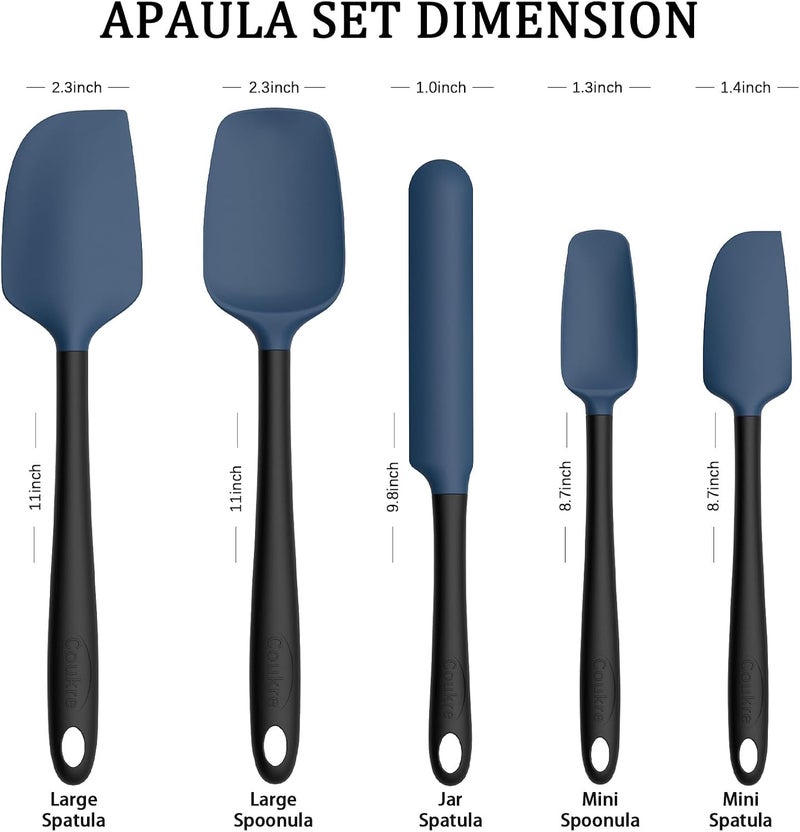 Coukre Silicone Spatula Set of 5,High Heat Resistant, Food Grade Silicone, Upgraded Extended Reinforced Handle,Dishwasher Safe, for Baking, Cooking (Dark Blue Black, Color block) - Image 3