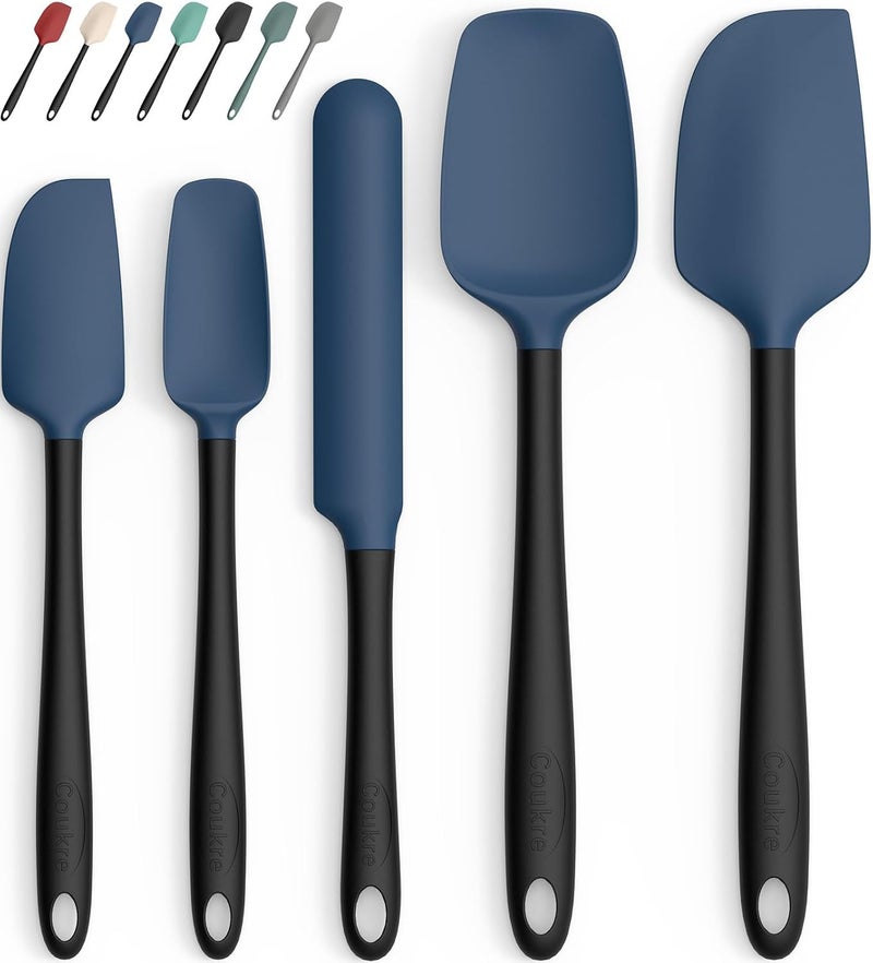 Coukre Silicone Spatula Set of 5,High Heat Resistant, Food Grade Silicone, Upgraded Extended Reinforced Handle,Dishwasher Safe, for Baking, Cooking (Dark Blue Black, Color block) - Image 1
