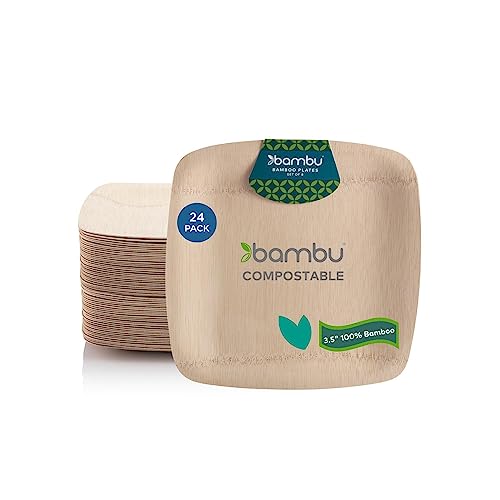 Bambu Pack of 25-9 Inch Disposable Bamboo Plates Square, Biodegradable Eco Friendly Products, Bamboo Disposable Plates for Events, Compostable Plate - Image 1