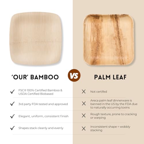 Bambu Pack of 25-9 Inch Disposable Bamboo Plates Square, Biodegradable Eco Friendly Products, Bamboo Disposable Plates for Events, Compostable Plate - Image 5