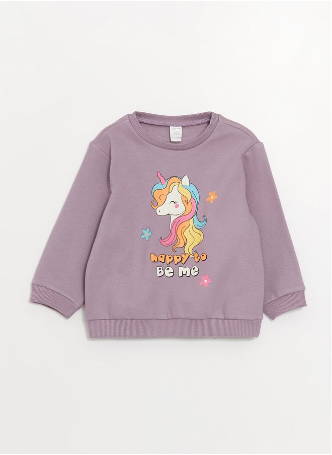 LC WAIKIKI Crew Neck Long Sleeve Printed Baby Girl Sweatshirt and Tights 2-Pack Set  - Image 2