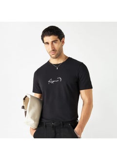 Iconic Iconic Slogan Print Crew Neck T-shirt with Short Sleeves  - Image 1