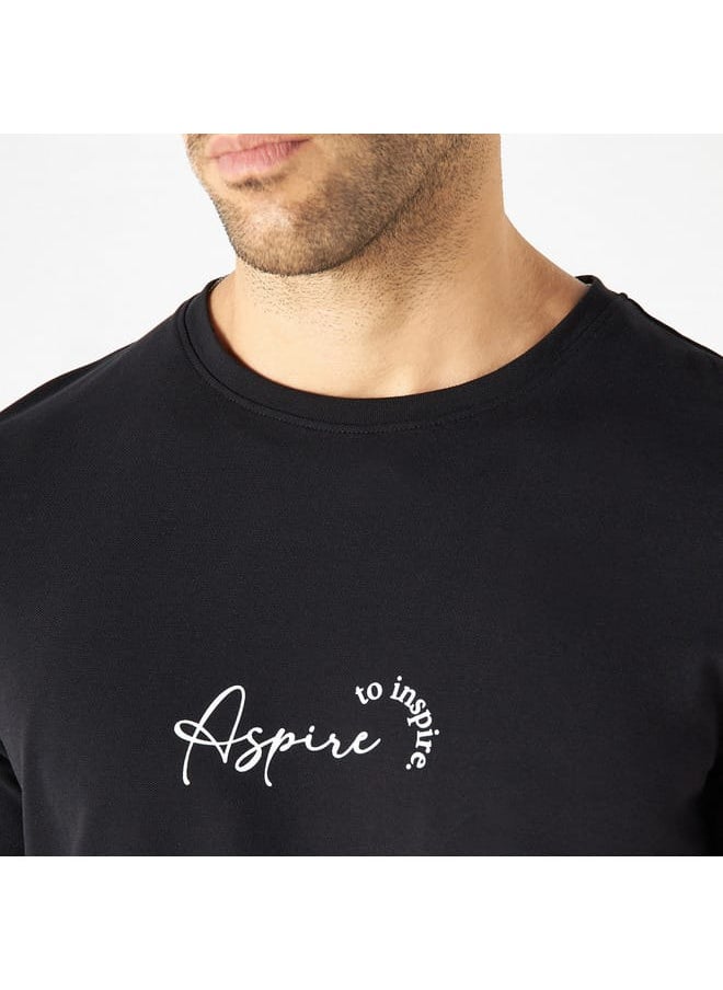 Iconic - Iconic Slogan Print Crew Neck T-shirt with Short Sleeves - Image 1