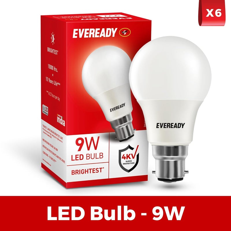 Eveready 9W LED Bulb, Cool Day Light (6500K), B22 Base, Energy-Efficient, 4kV Surge Protection, Long-Lasting Durability - Pack of 6 - Image 2