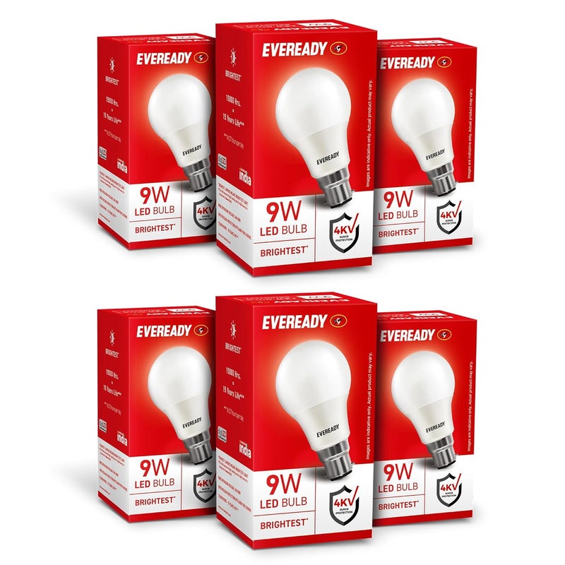 Eveready 9W LED Bulb, Cool Day Light (6500K), B22 Base, Energy-Efficient, 4kV Surge Protection, Long-Lasting Durability - Pack of 6 - Image 1