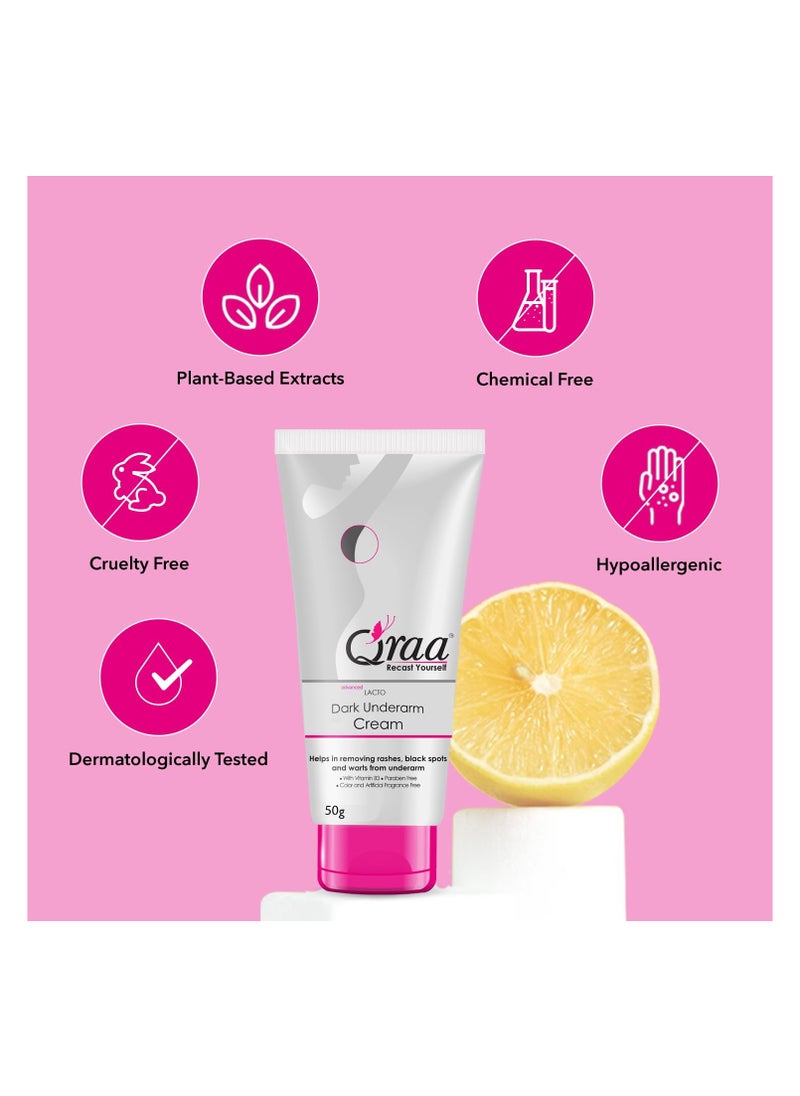 Qraa Qraa Advanced Lacto Dark Underarm Cream,For Even Toned Underarms-Paraben Free,Pack Of 50GM  - Image 5