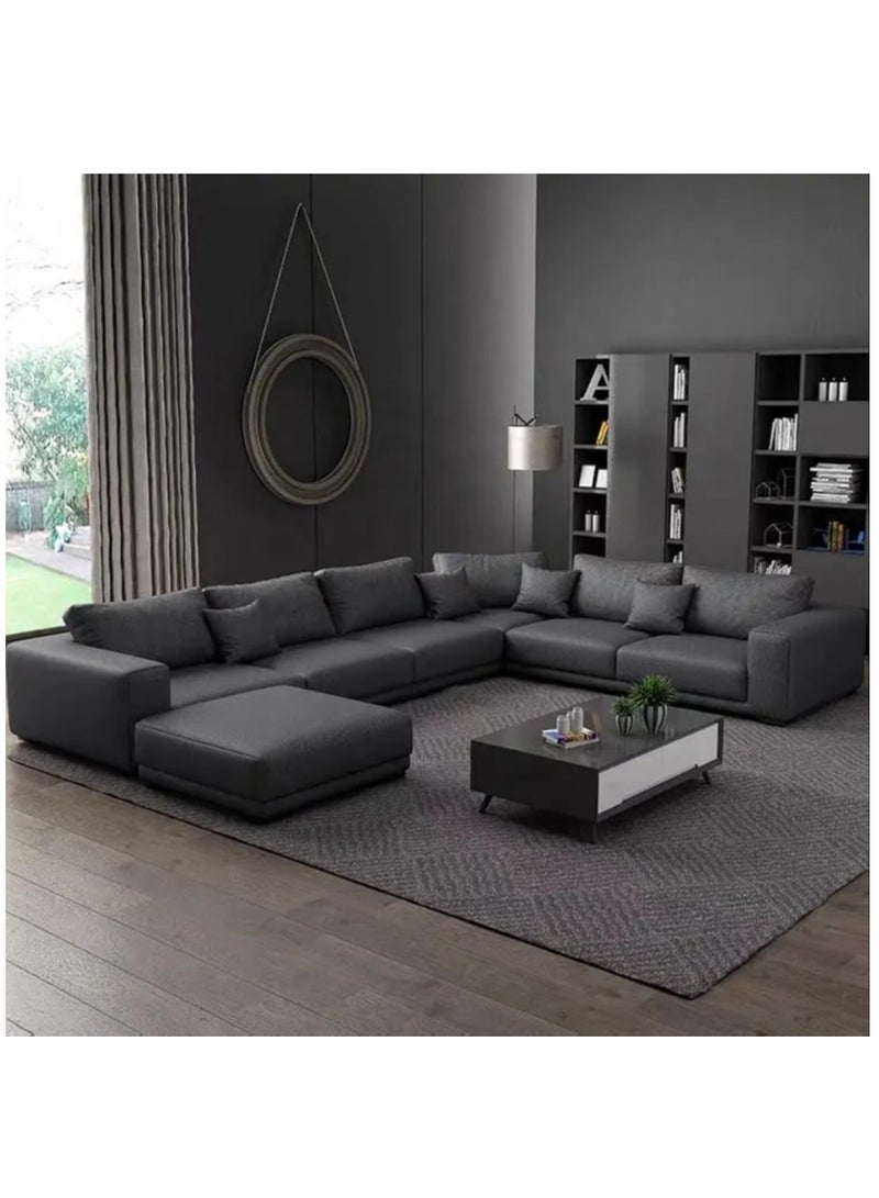 Latest Wooden Furniture Designs U Shaped Sectional Sofa Living Room L Shape Leather Sofa Set Furniture 6 Seaters Black 360X90X85