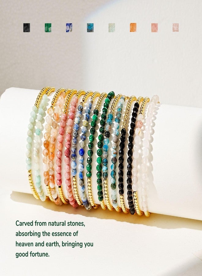Kainier Gold Beaded Bracelets for Women 2Pairs 14K Gold Plated Stretch Bracelet Set Stackable Tarnish Dainty Natural Stone Bead Bracelets Gift (Moonstone) - Image 5