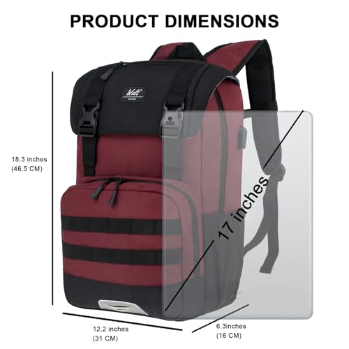 WOLT Laptop Backpack with USB Charging Port Fits Up to 17 Inch Laptop, College Backpack for Men Women, Computer Business Bookbag, Red - Image 4