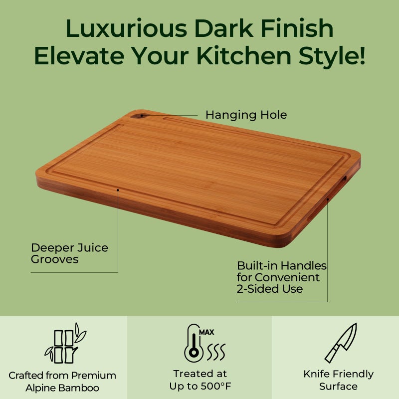 Keechee Butcher Block 2-Pcs Carbonized Bamboo Cutting Board Set With Juice Groove For Meal Prep & Cheese Serving - Ideal Kitchen Gift Set of 2 (M+L) - Image 4